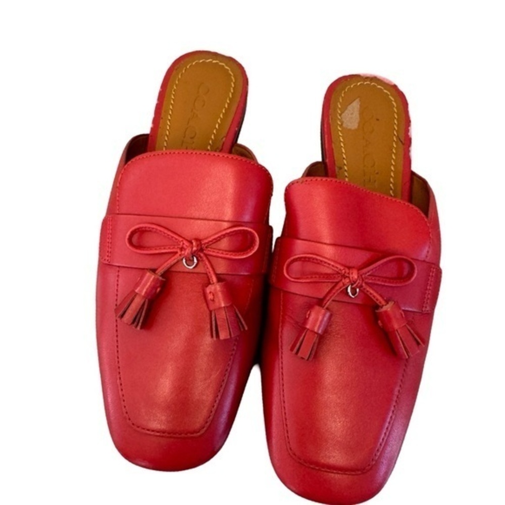Coach Cherry Red Loafers Slide On Sandals Size 5.5 GUC | Designer Shoes